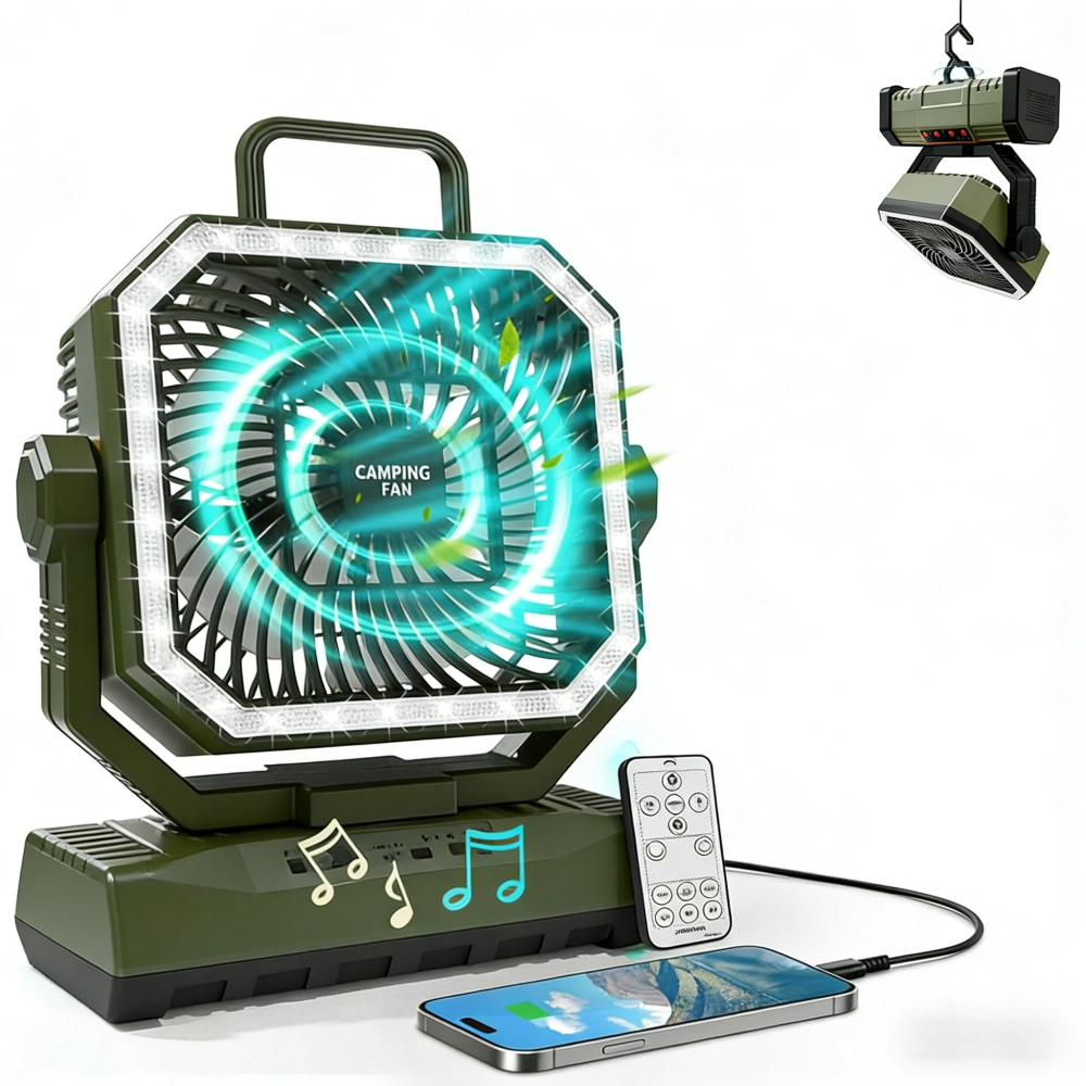 4‑in‑1 Rechargeable Camping Fan Green