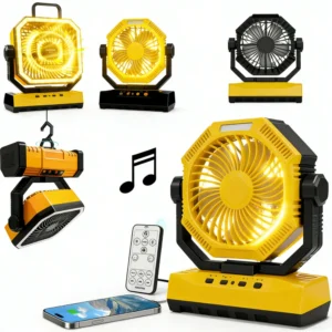 4‑in‑1 Rechargeable Camping Fan Yellow